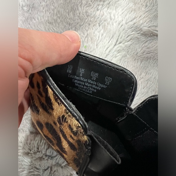 Franco Sarto Shoes Quasar Black Leather Leopard Print Ankle Booties Size 8 - Picture 3 of 14